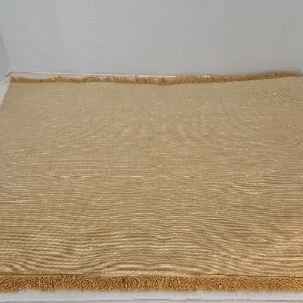 Hearth & Hand NWT Linen Cotton Harvest Gold & White Fringe Hem Set of 4 Napkins